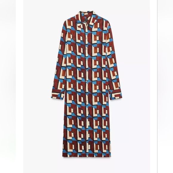 Zara Zw Collection Geometric Long Tunic Shirt Sz-XL - Picture 1 of 9